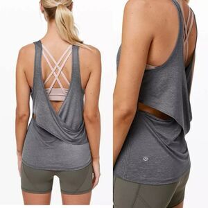 Lululemon re-energized indigo Gray cross back loose yoga tank top size 12